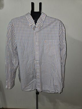 Izod Men's Button-Down Checked Shirt in Blue and Orange XL